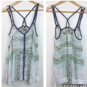 Free People semi sheer crinkle gauze double strap boho swing tank top EUC